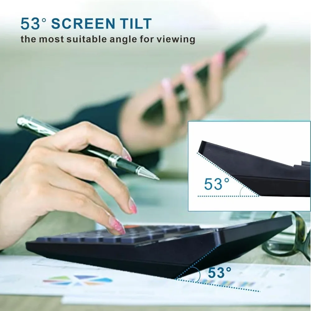 آلة حاسبة مالية مكونة من 12 رقمًا تعمل بالطاقة الشمسية والبطارية مع شاشة كبيرة وإعداد معدل الضرائب ووظيفة الذاكرة