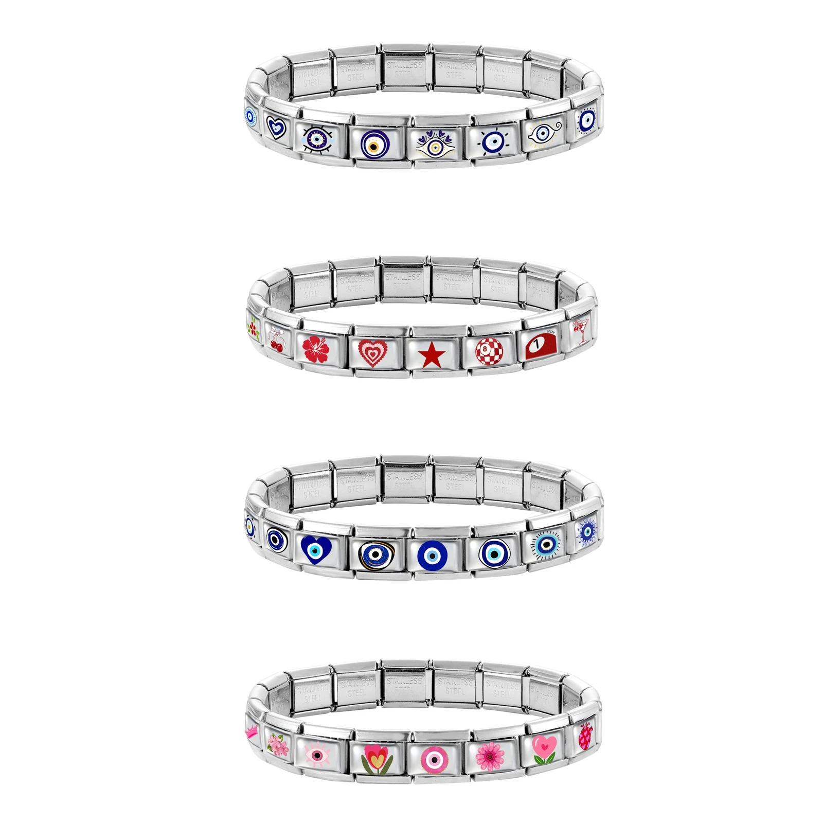 الأزياء الأرجواني الطباعة ستار القلب الكرة No.8 القرش الإيطالية سحر الروابط صالح 9 ملليمتر الفولاذ المقاوم للصدأ سوار المرأة مجوهرات DIY صنع #1