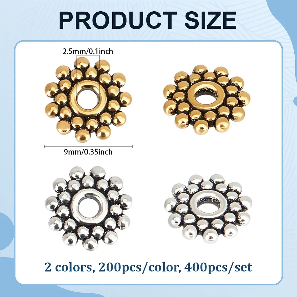 400Pcs 2 Colors Gear Silver Spacer Beads Lead Free Nickel Free Cadmium Free Flower Silver Golden