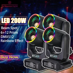 4Pcs/lot LED Beam Moving Head Light 200W Gobo 18 Prism Rainbow Effect DMX512 Dj Stage Lights For Disco Party Club Stage Effects