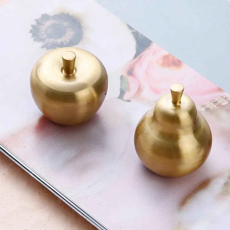 2PCS Apple Shaped Brass Furniture Pull Handle Solid  Hardware Kitchen Cabinet Gold Pear Knob for Childrens Room