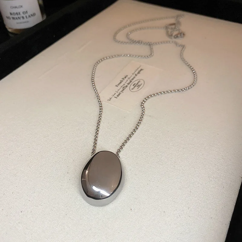 Smooth Geometric Oval Pendant Necklaces For Women Man Minimalist Long Layer Chian Necklaces Unisex Party Accessories Gift image 5