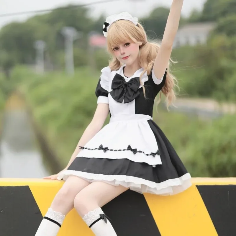 Sweet and cute pink white maid dress cosplay Lolita anime soft sister maid uniform