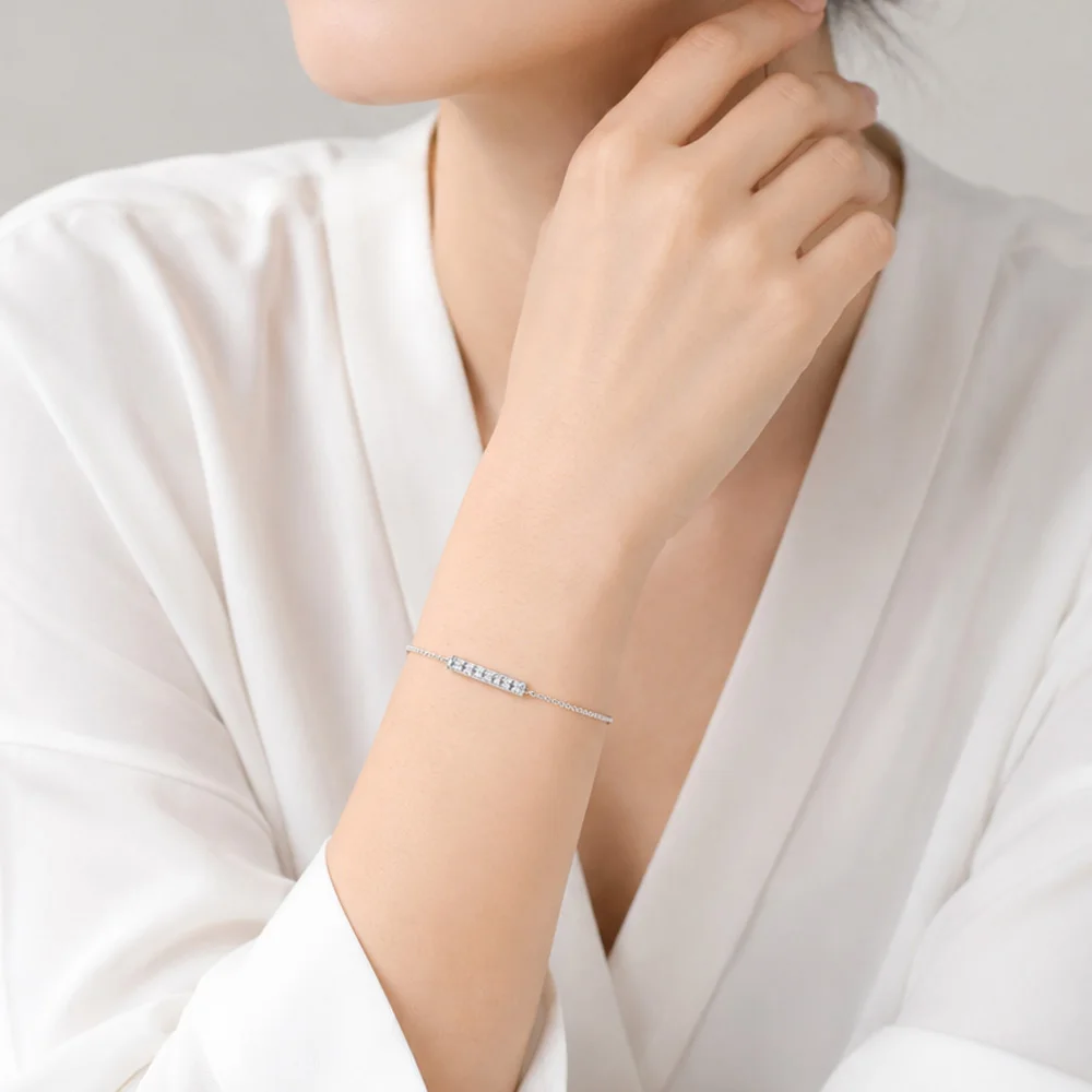 Gliederkettenarmband, weißer Zirkon, echtes 925er-Sterlingsilber, trendiger Schmuck, Europa-Frauen-Geschenk – Detail 1