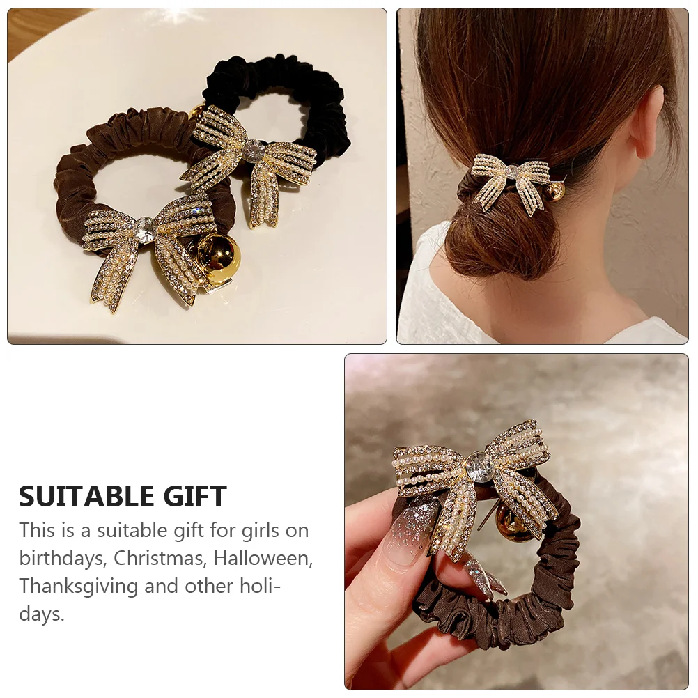 

Bow Hair Tie Ribbon Ties for Girls Rhinestone Decorative Scrunchies Elastic Hair Ring Fix Thin Thick Easy Wear Off Party Daily