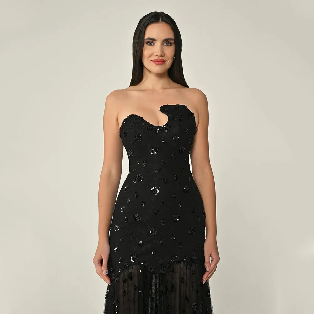 فساتين سهرة طويلة سوداء مخصصة أنيقة بدون أكمام مناسبة رسمية فساتين حفلات خرز كريستال طول الأرض فساتين حفلة موسيقية
