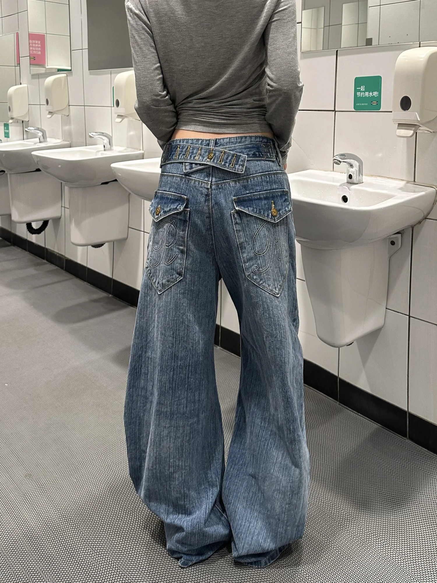 

Свободные джинсы прямого кроя из бамбукового денима для мужчин и женщин, с эффектом потертости, в парижском стиле, с пуговицами, уличный стиль, повседневные длинные брюки для подростков