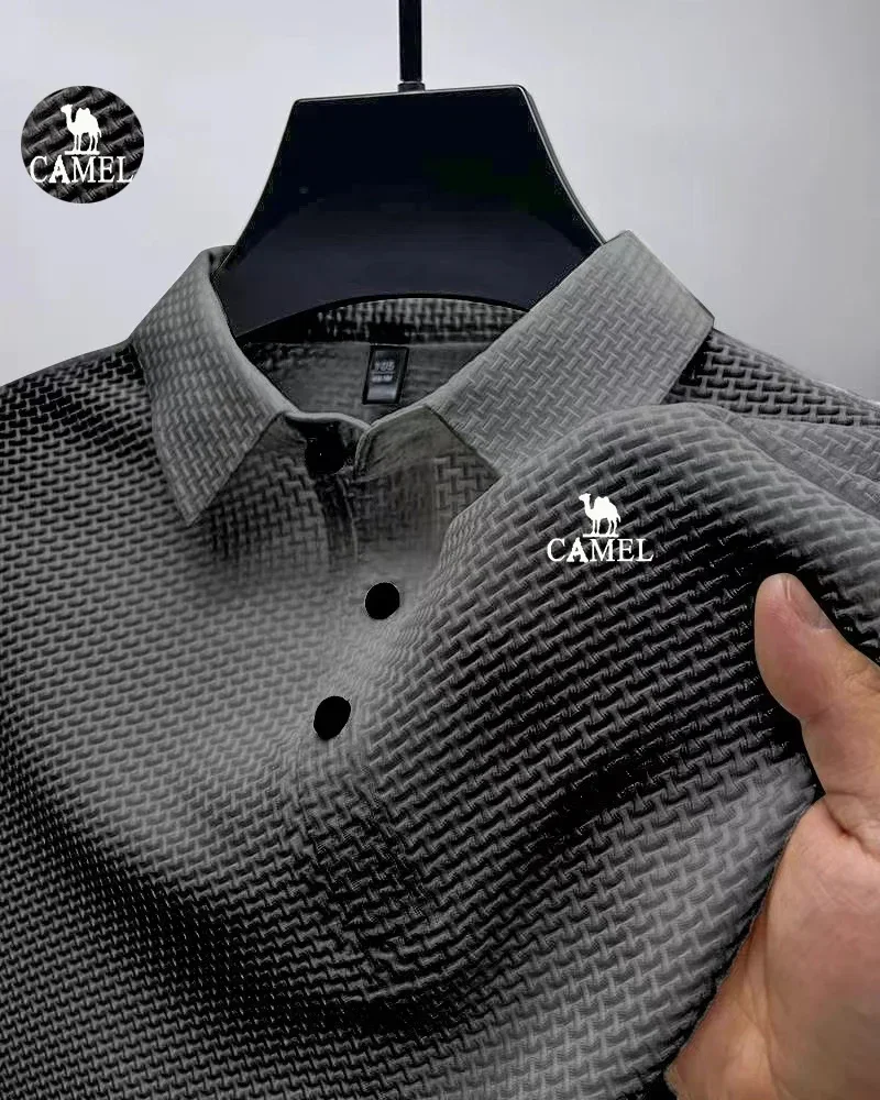 2024 High end Mesh Ice Silk Short Sleeved T-shirt for Men\'s Shirt Collar Summer Business Casual New Nylon Breathable POLO