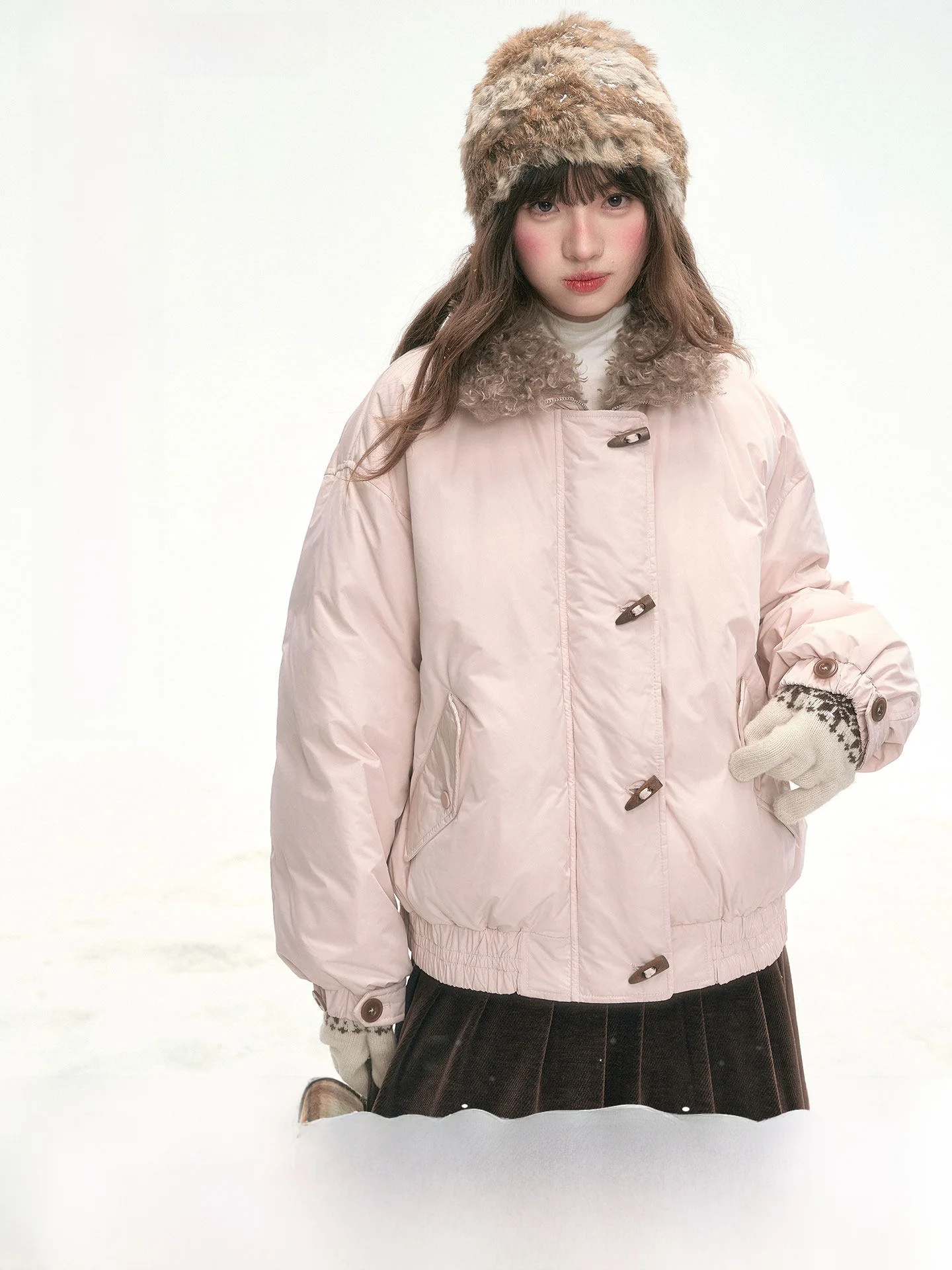 

Pink ort down Jaet 90 White Du down Button Closure Canstore Girls Commute Sle Winter New National Stand