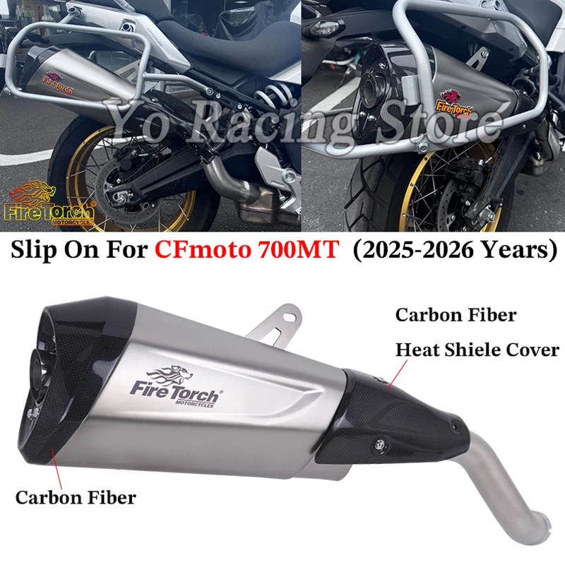 

Slip On For CFmoto 700MT 700 MT 700mt 2025 2026 Motorcycle Exhaust Escape System Mid Link Pipe With Carbon Fiber Muffler Moto