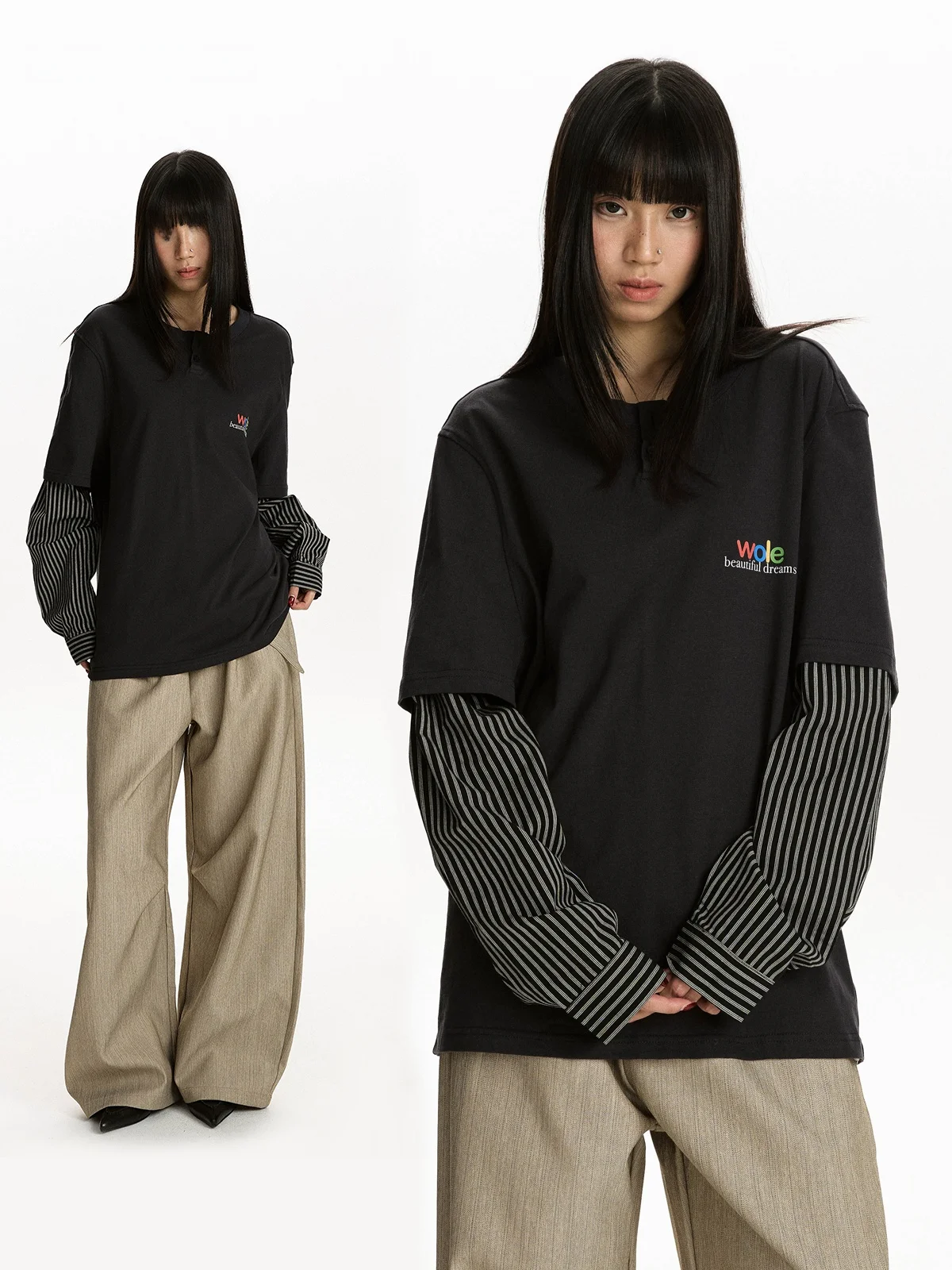 

Футболка женская Aket American Street в стиле пэчворк с длинным рукавом, свободного кроя, повседневная, весенняя, дышащая, из хлопка, с круглым вырезом