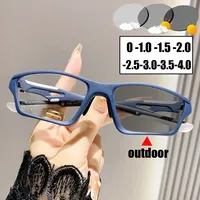 New Trendy TR90 Sports Photochromic Myopia Glasses Unisex Women Men's Square Near Sight Eyeglasses Finished Sunglasses Diopter