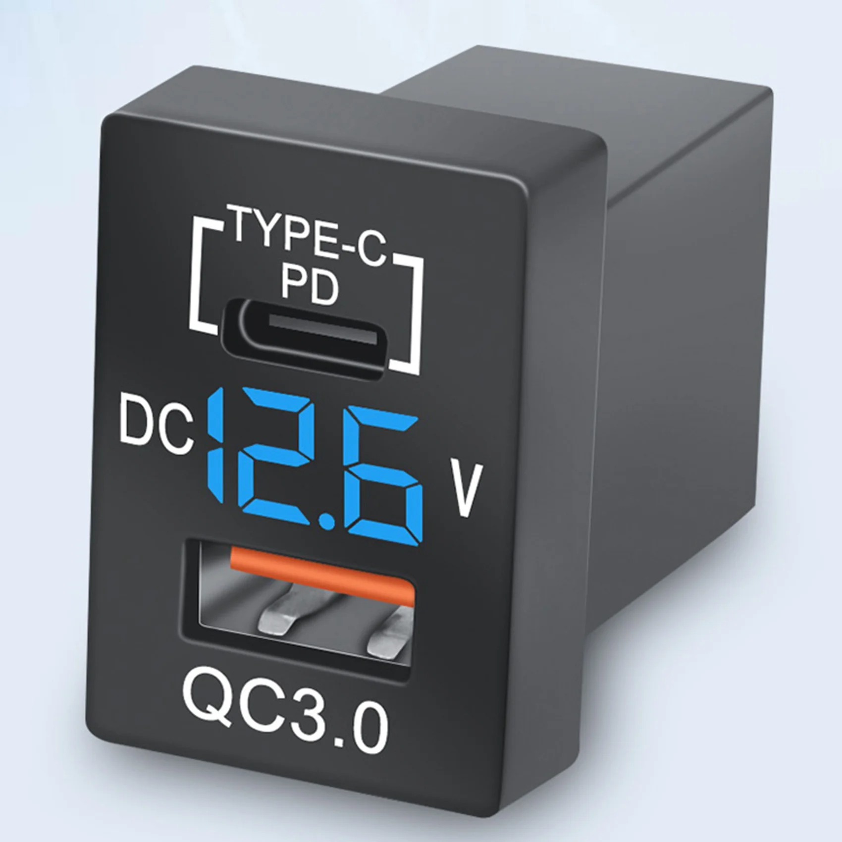 A64P-New Charger QC3.0 USB Car Charger Socket PD Type-C Charger With LED Digital Voltmeter For New Toyota Quick Charge