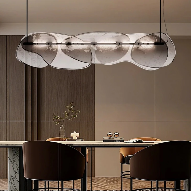 

Modern Italy Long Design LED Chandelier Dining room Kitchen Table Hanging Lamp Island Layered Clear Gray Glass Pendant Lights