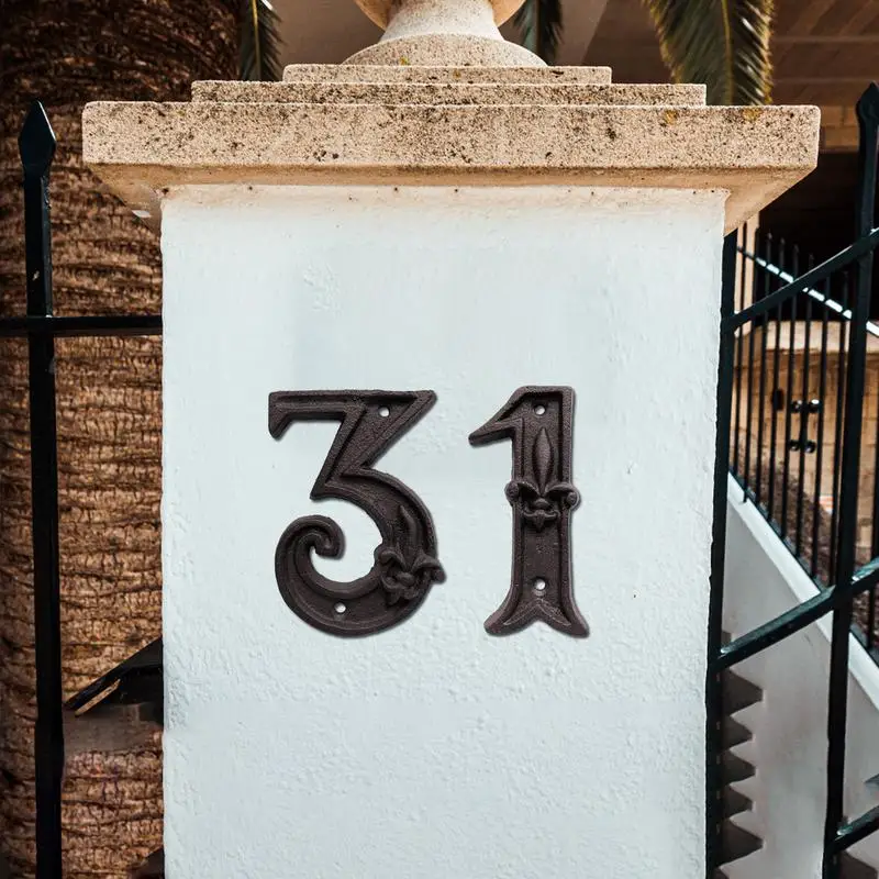 Unique House Number Cast Iron Metal Antique Doorplate Address Numbers Apartment Street Address Plaque Decor Attractive