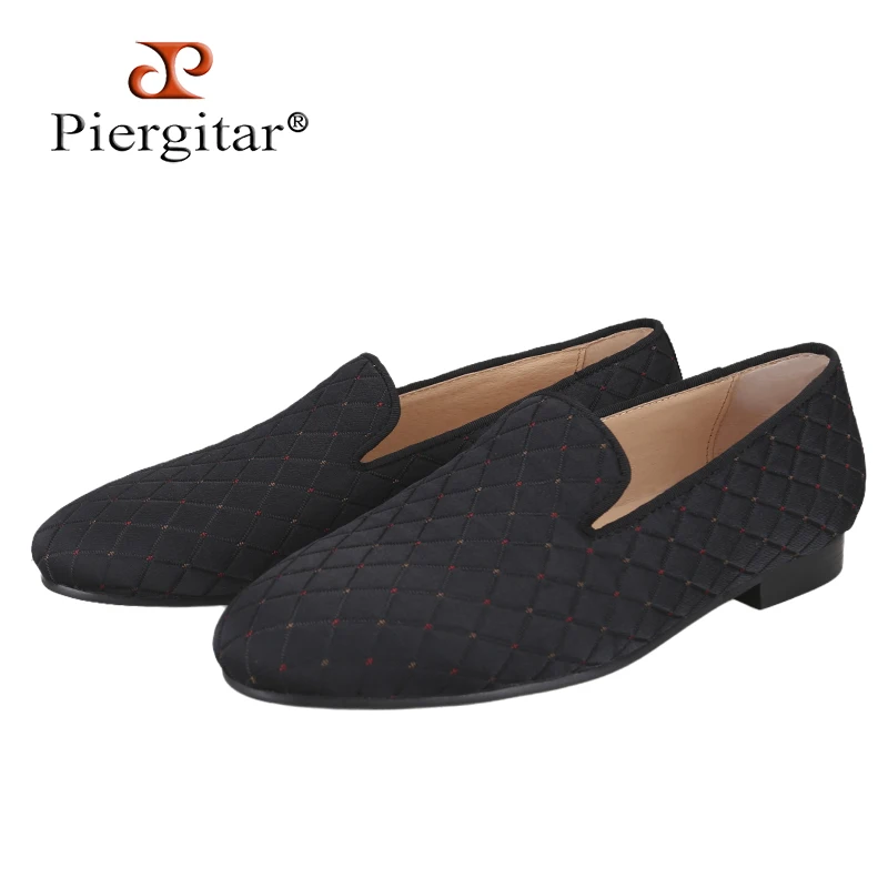 Piergitar 2025 Classic Style Slip-On Loafers For Party Wear Checkered Cotton Fabrics Men's Casual Shoes Leather Insole Plus Size