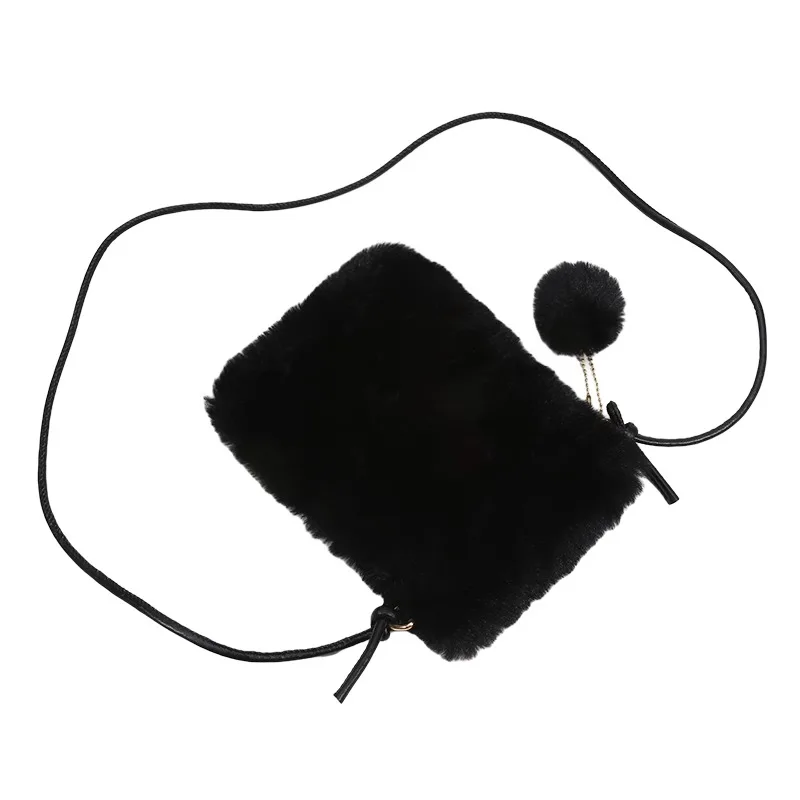 

Women Plush Crossbody Bag Solid Color Mobile Phone Bags Versatile Mini Wallets Plush Shoulder Bags 2025 Autumn Winter Coin Purse