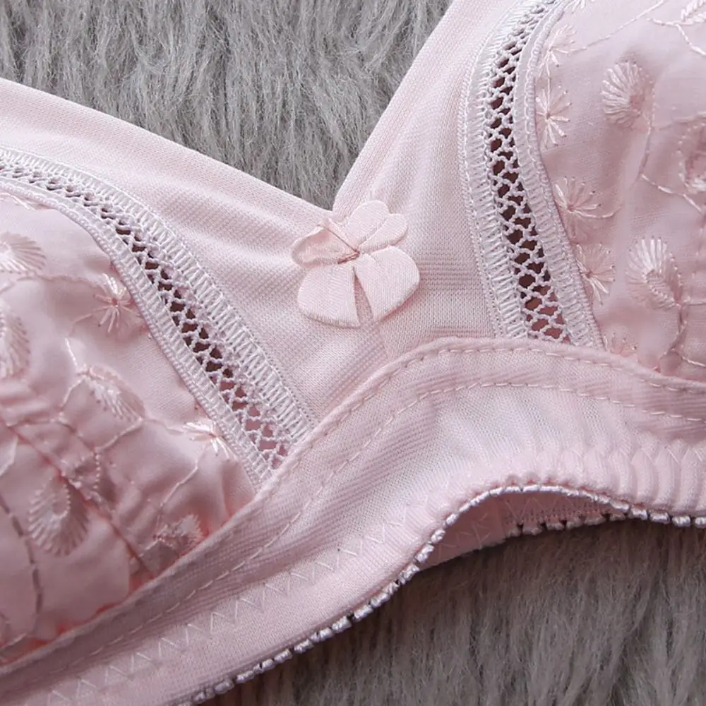 Sutiã sem fio bordado para mãe, costas bonitas, íntimas sem costura, lingerie push up, sutiã para idosos de meia-idade