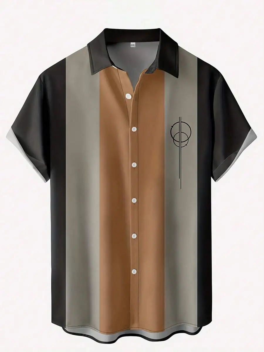 

Mens Vintage Geometric 3D Print Casual Short Sleeve Shirt Breathable Quick Dry Beach Resort