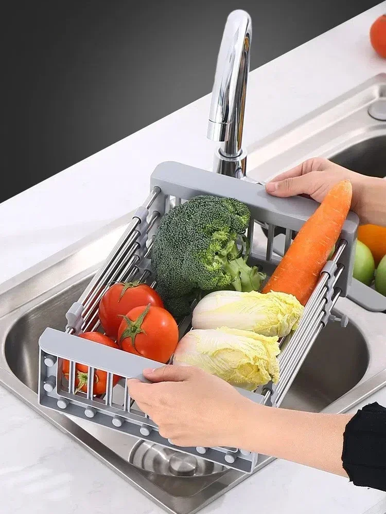 Estante para platos expandible para fregadero de cocina, escurridor de pesca de Metal, cesta multifuncional para platos, estante de secado para fregadero, suministros de cocina