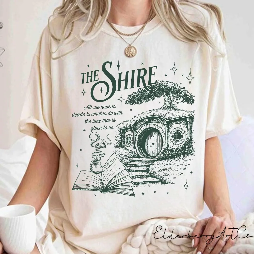 تي شيرت The Shire LOTR بألوان مريحة لمحبي الكتب الخيالية تي شيرت مضحك للإفطار الثاني هدية لمحبي الهوبيت