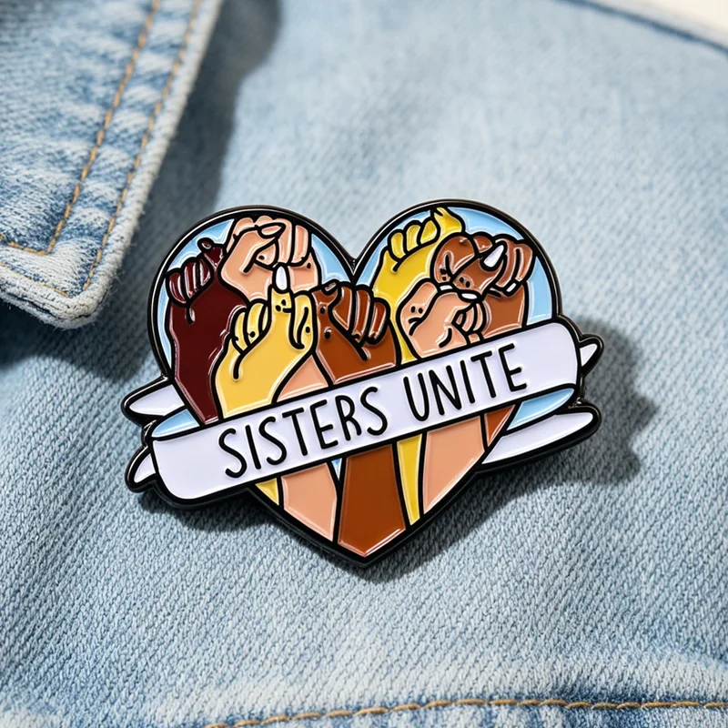 Fashion Sisters Unite Feministische Brosche Damen Reversnadel Abzeichen Einzigartiges Kleidungs- und Taschenaccessoire für den Großhandel – Detail 1