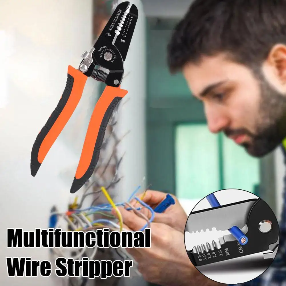 7 In 1 Multifunction Wire Stripper 0.6-2.6mm Range Tool Tool Electrician Plier Hand Crimping Stripping Cutter Cable Wire Re H6u5