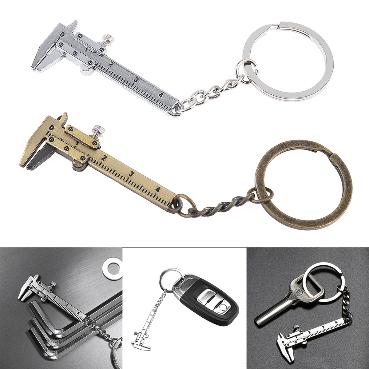 0-40mm Keychains Vernier Caliper Portable  Fashion Jewelry  Keyring Car Key Rings Measuring Gauging Tools  Ruler Vernier Caliper