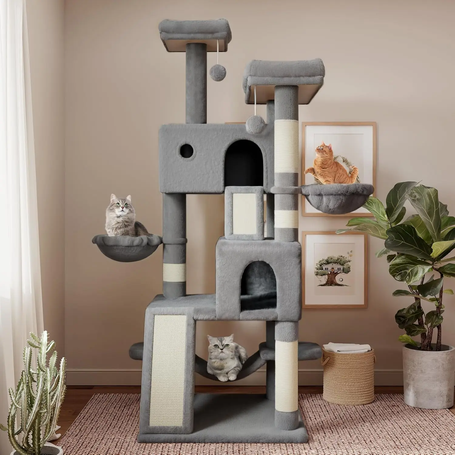 

Larger Cat Tree Tower Condo for Indoor Kitties/Multi-Level Furniture Activity Center with Wide Base/Cozy Plush Cat Perches