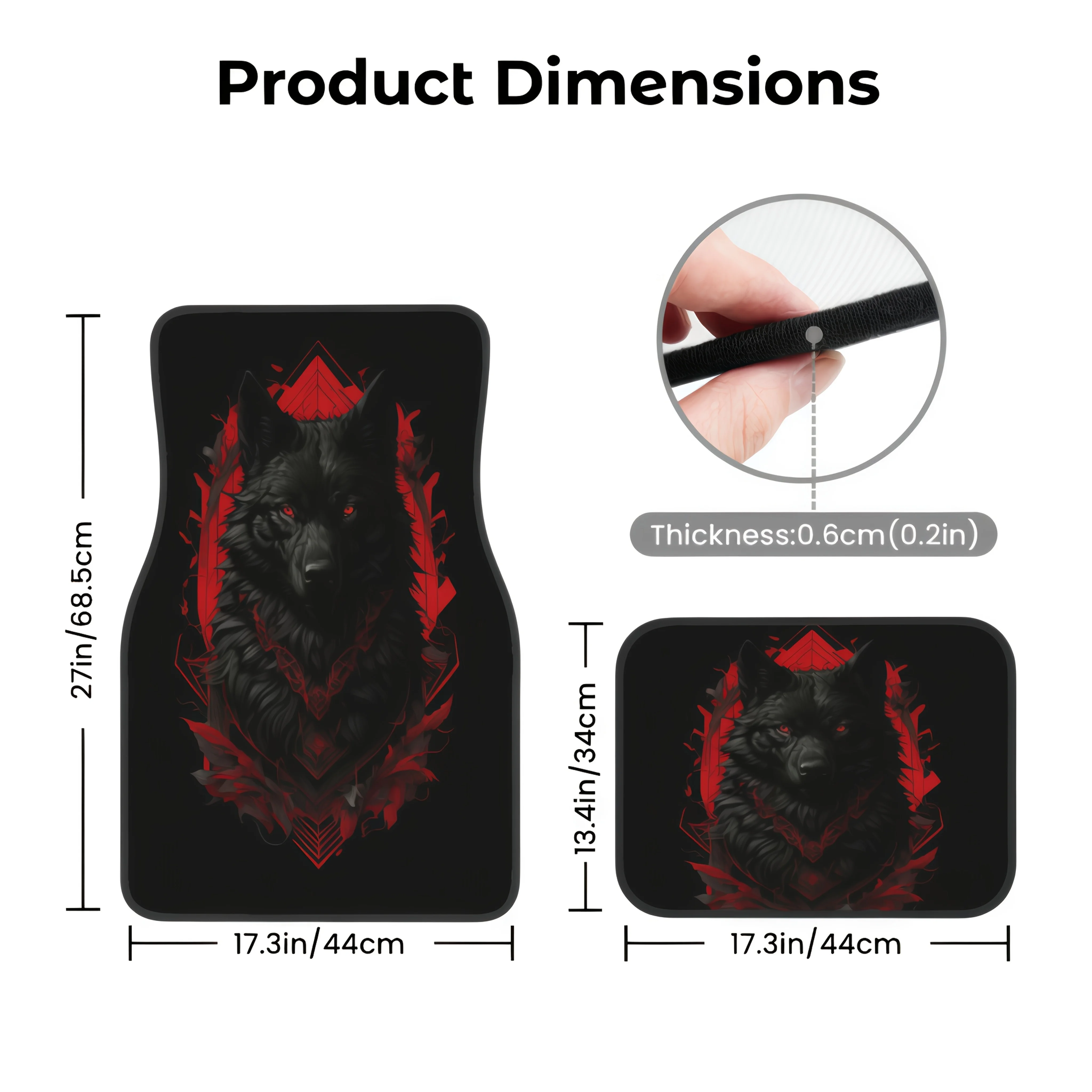 4pcs Black Wolf King Printed  Mats For Sedans, SUVs, And All Models  Front And Rear Seat Carpet - Holiday Gift