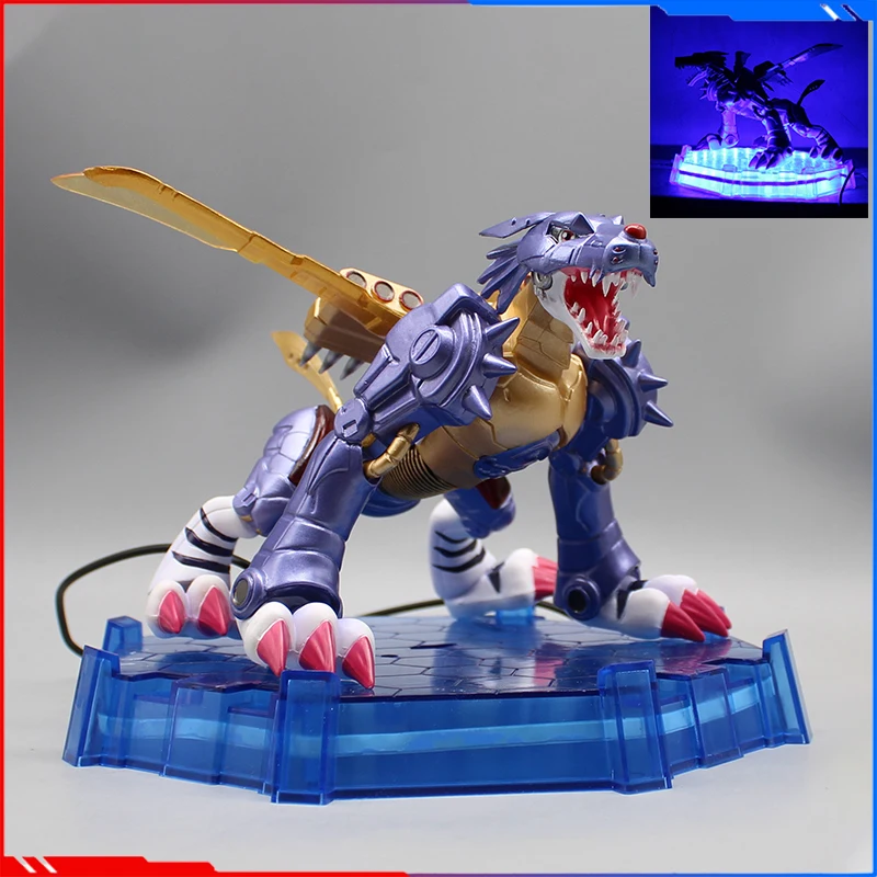 Digimon Adventure Anime Figure Metal Garurumon Action Figure 14cm Glowing Children Toys Digimon Room Decoration Birthday Gift