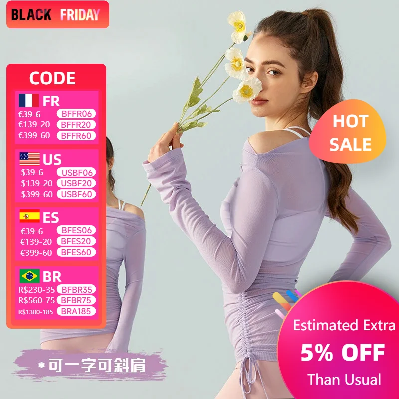 New Spring Summer Loose-fit Yoga Long Sleeve Top Vintage Mesh Pure Desire Aesthetic Dress Lightweight Slimming Sports Cover Ups