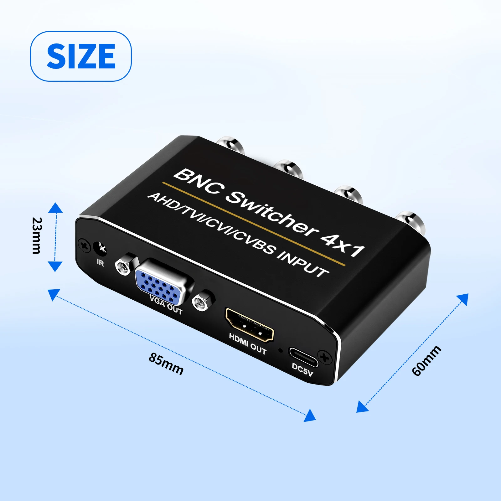 BNC Switcher AHD CVBS TVI CVI Video Signal Converter 4 in 1 Input Multi Device Compatibility VGA HDMI Output for Video Adapter