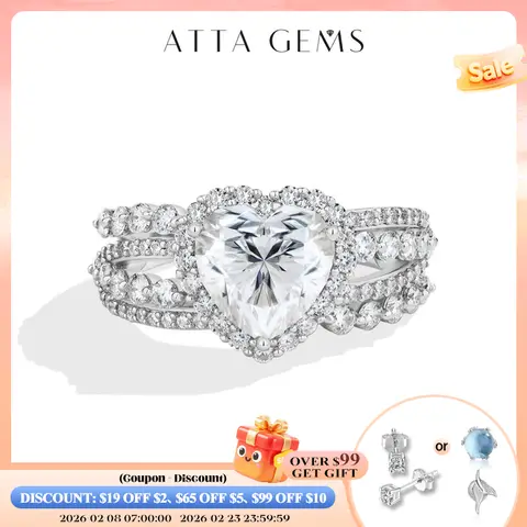 ATTAGEMS Love Heart Cut 3ct Synthetic Moissanite Luxury Rings for Women Classic 925 Silver Wedding Ring Jewelry Mothers Day Gift