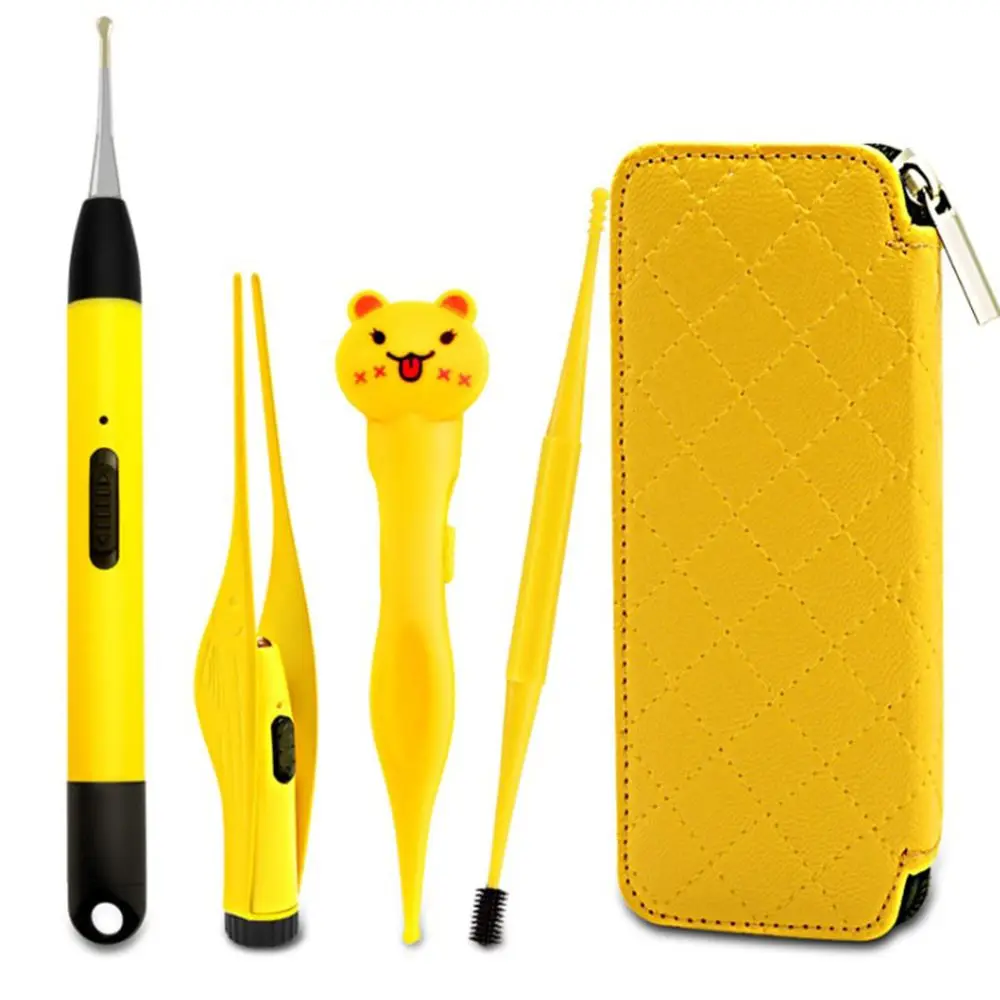 4 قطعة/المجموعة الأذن الأنف رواية الأذن الرعاية أداة كوريت المنتقى مصباح ليد Earpick الأذن الشمع مزيل الأذن نظافة ملعقة