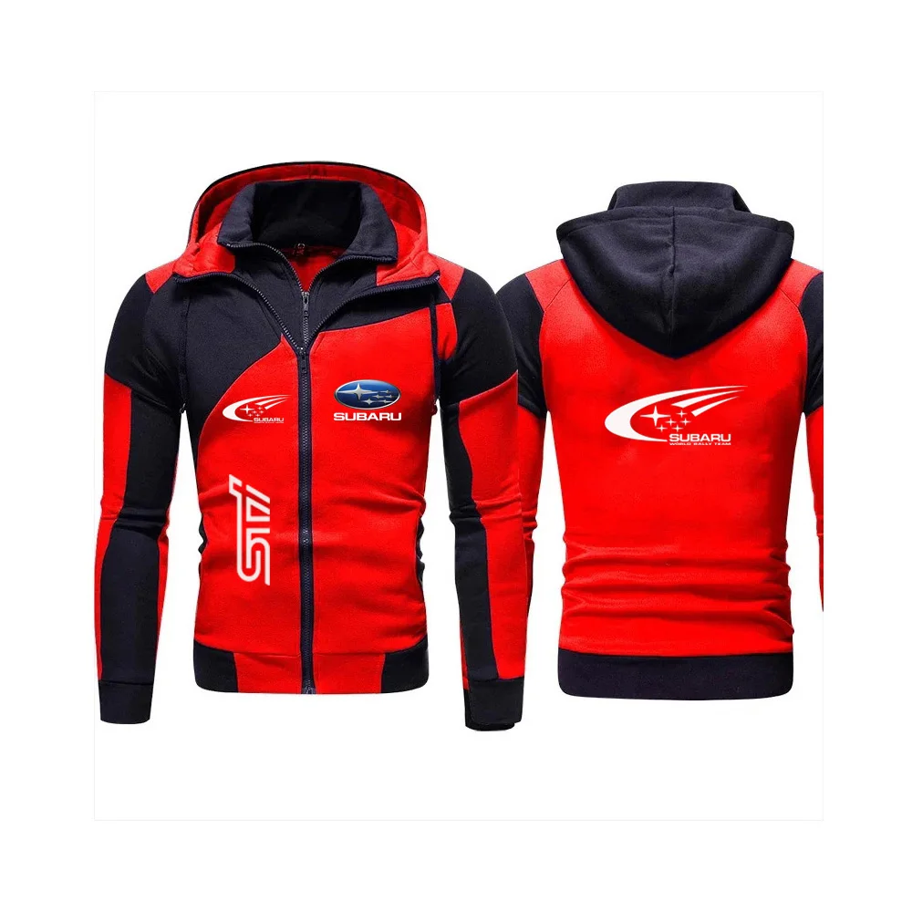 

New autumn and winter splicing SUBARU racing sports hoodie hooded sweatshirt fleece double zipper windproof splicing design hood
