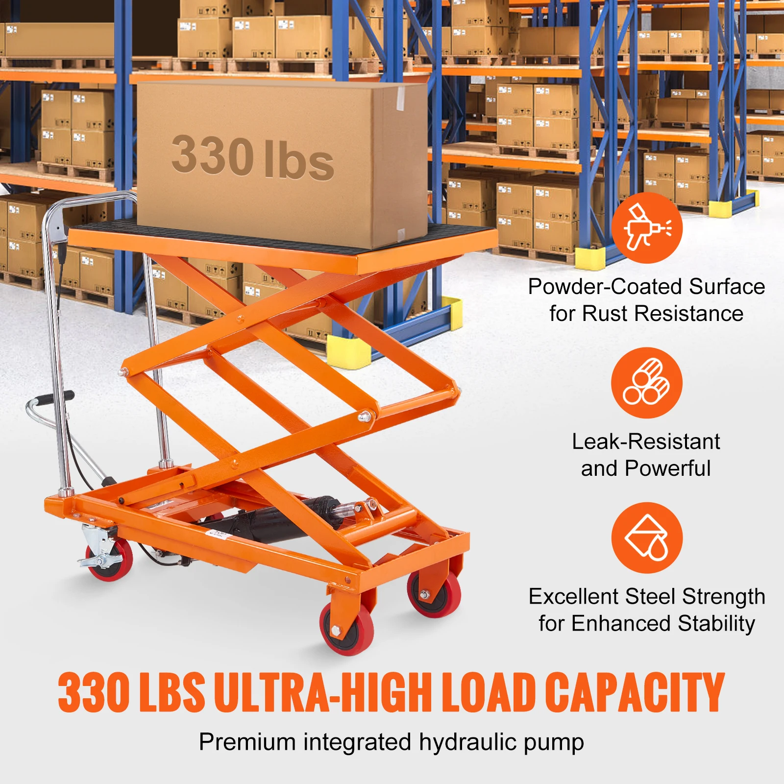 Hydraulic Lift Table Cart, 330lbs Capacity 50