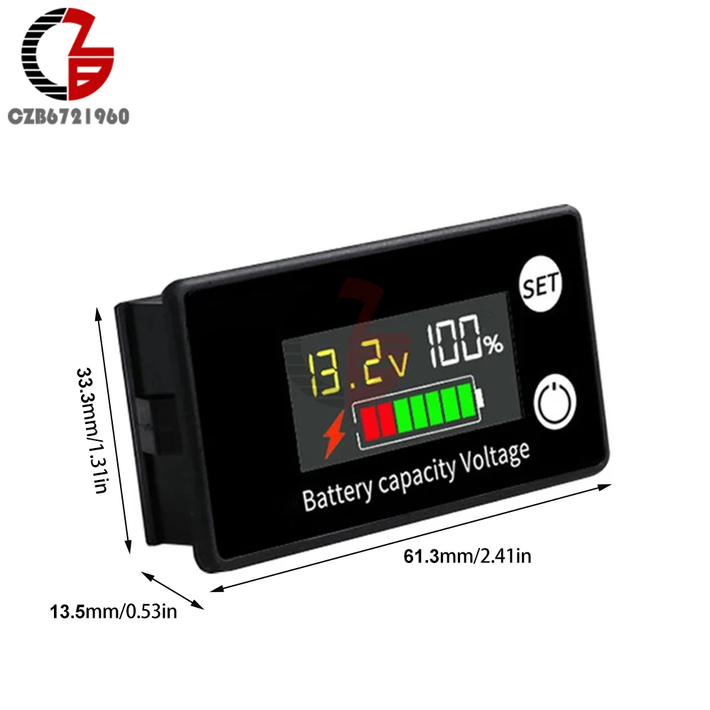 6133A Battery Capacity Indicator LCD Digital Power Meter Lead-acid Lithium LiFe PO4 Voltage Tester for Car Motorcycle DC 8-100V