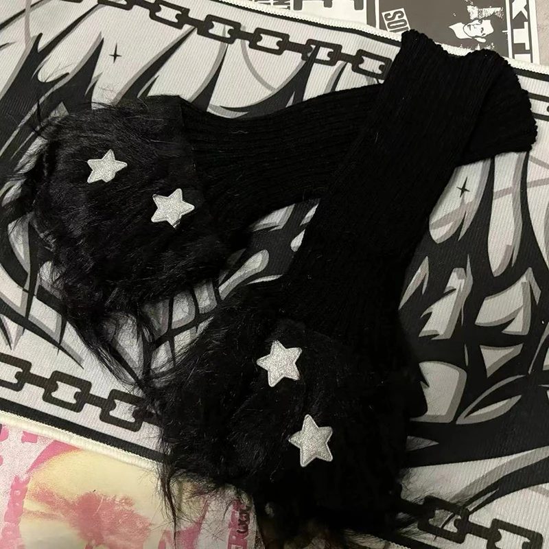 Y2k-Botas de calcetín apilables con forma de estrella esponjosa, calcetines de media pierna, mallas versátiles de moda de otoño e invierno, manga de pierna gótica Harajuku