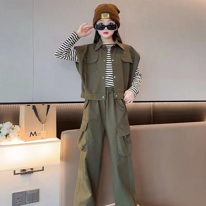 Child Outfit Girl Children Sets T-shirt+Vest+Pant 3 PCS Children Clothing Clothes Girl 2024 New 6 8 10 12 14 Year Kids Outfits