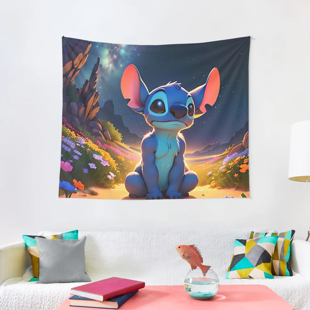 Stitch nightscape Tapestry Aesthetic Room Decor Korean Christmas Decoration Tapestry