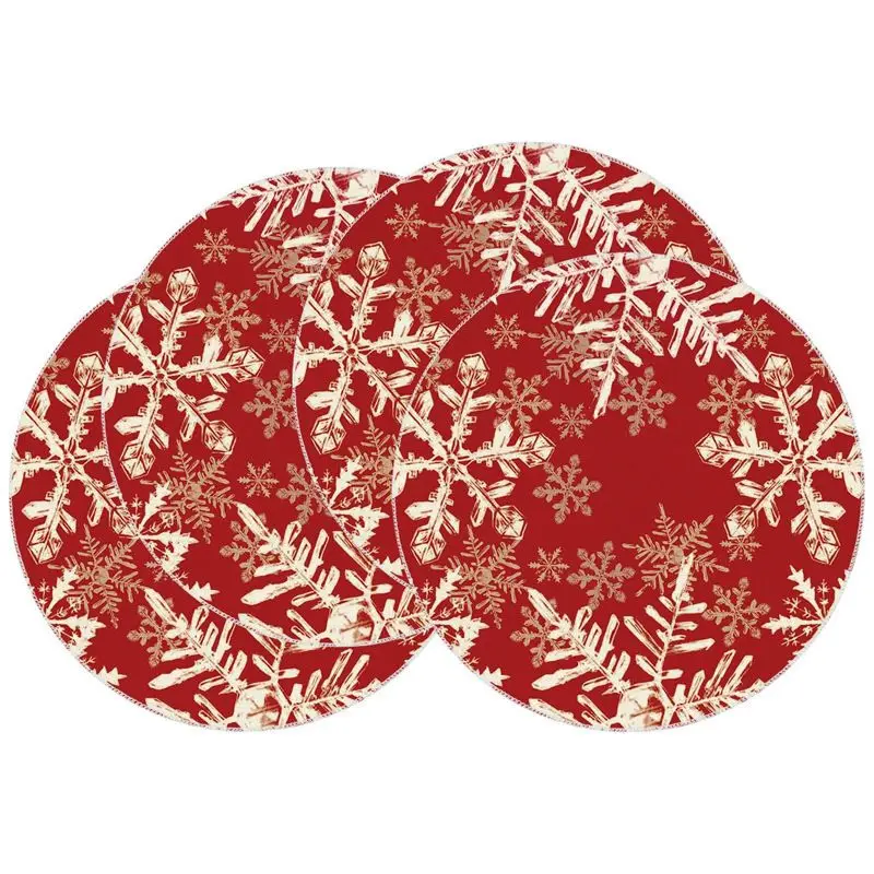 Snowman Gingerbread Man Noel Round Christmas Placemat, Wear-Resistant Plate Mat for Home Table Decoration and Holiday