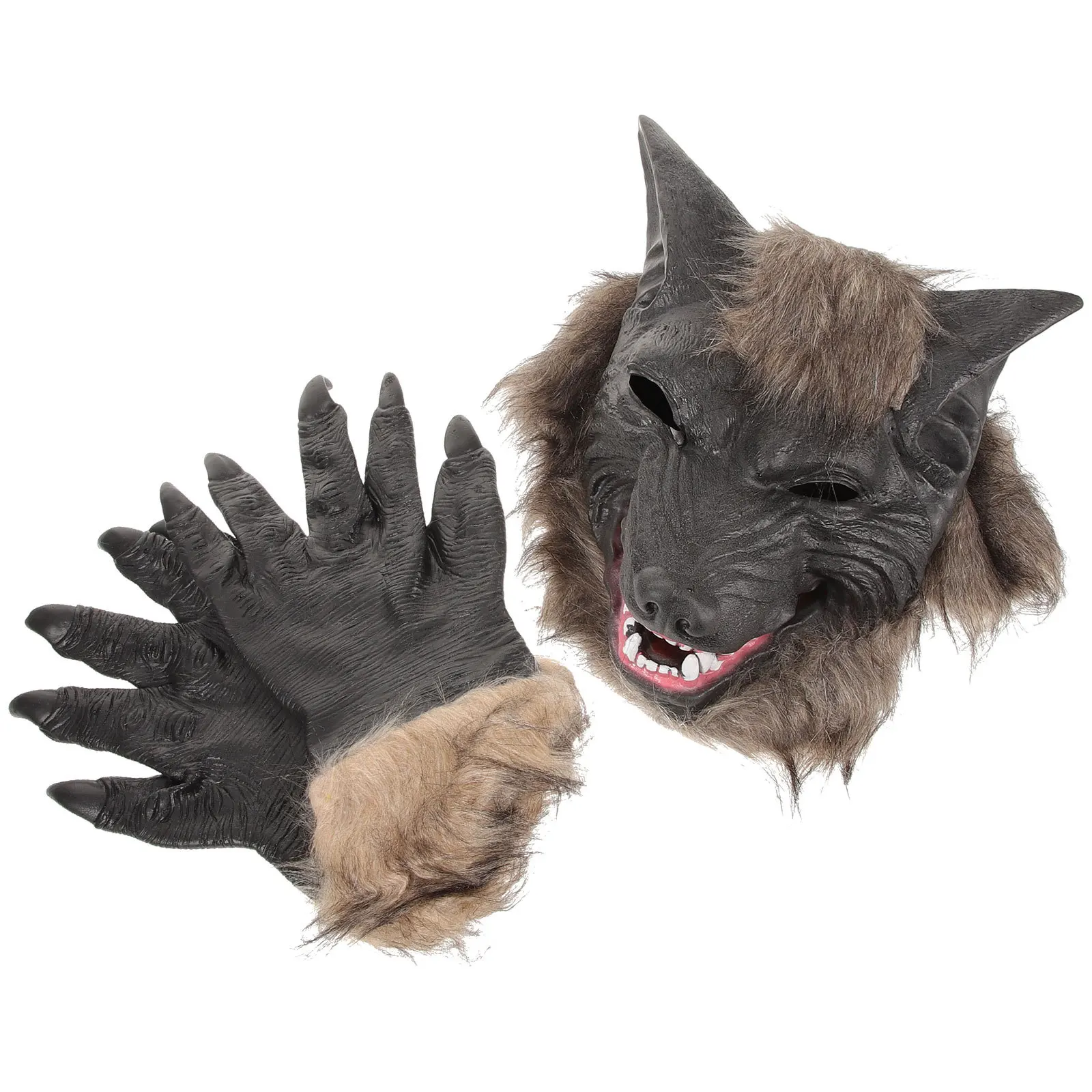 

1Set Wolf Head Mask and Paw Gloves Latex Scary Decoration for Halloween Party Cosplay Roleplay Props Halloween Party Props