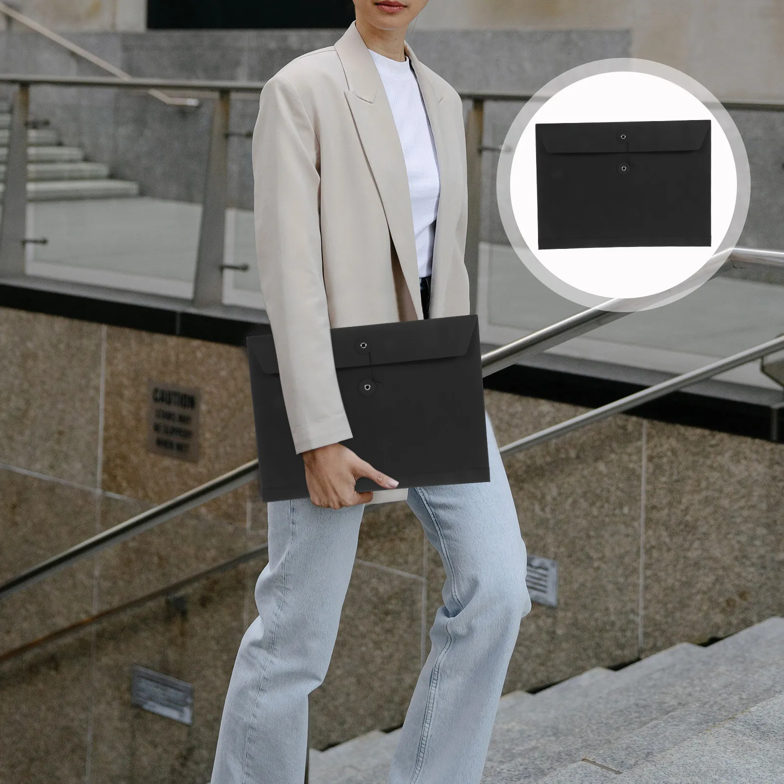 

5Pcs Convenient Large File Storage Bags String Button Design Document Pockets for School Office Business A4 File Folder