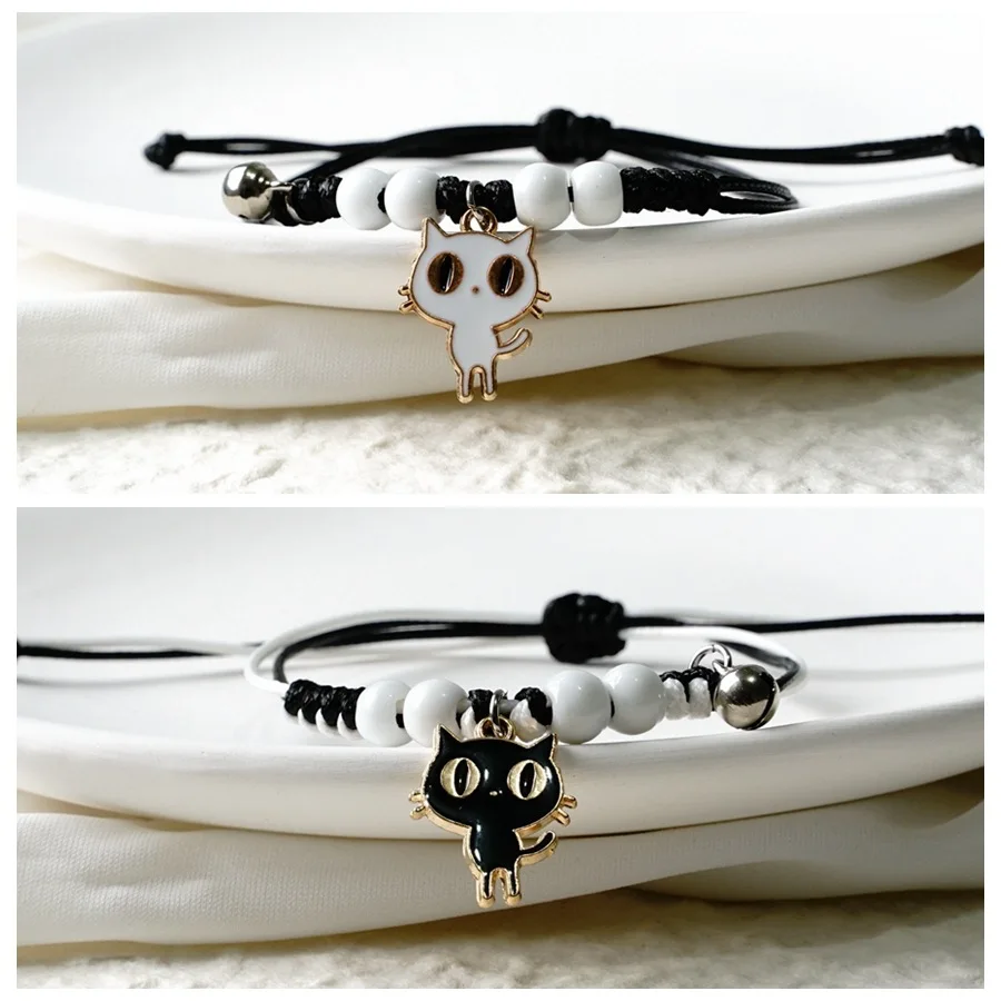 2024 New Design Cute Black Big Eye Cat Couple Bracelets for Women Fashion Cartoon Animal Braided Bracelets Jewelry Gifts