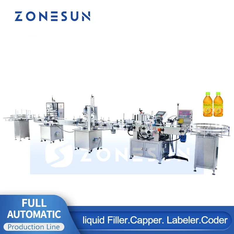 ZONESUN ZS-FAL180P10 Full Automatic Filling Capping Labeling Machine 4 Heads Cosmetic Sticker Labels Packaging Inkjet Printer