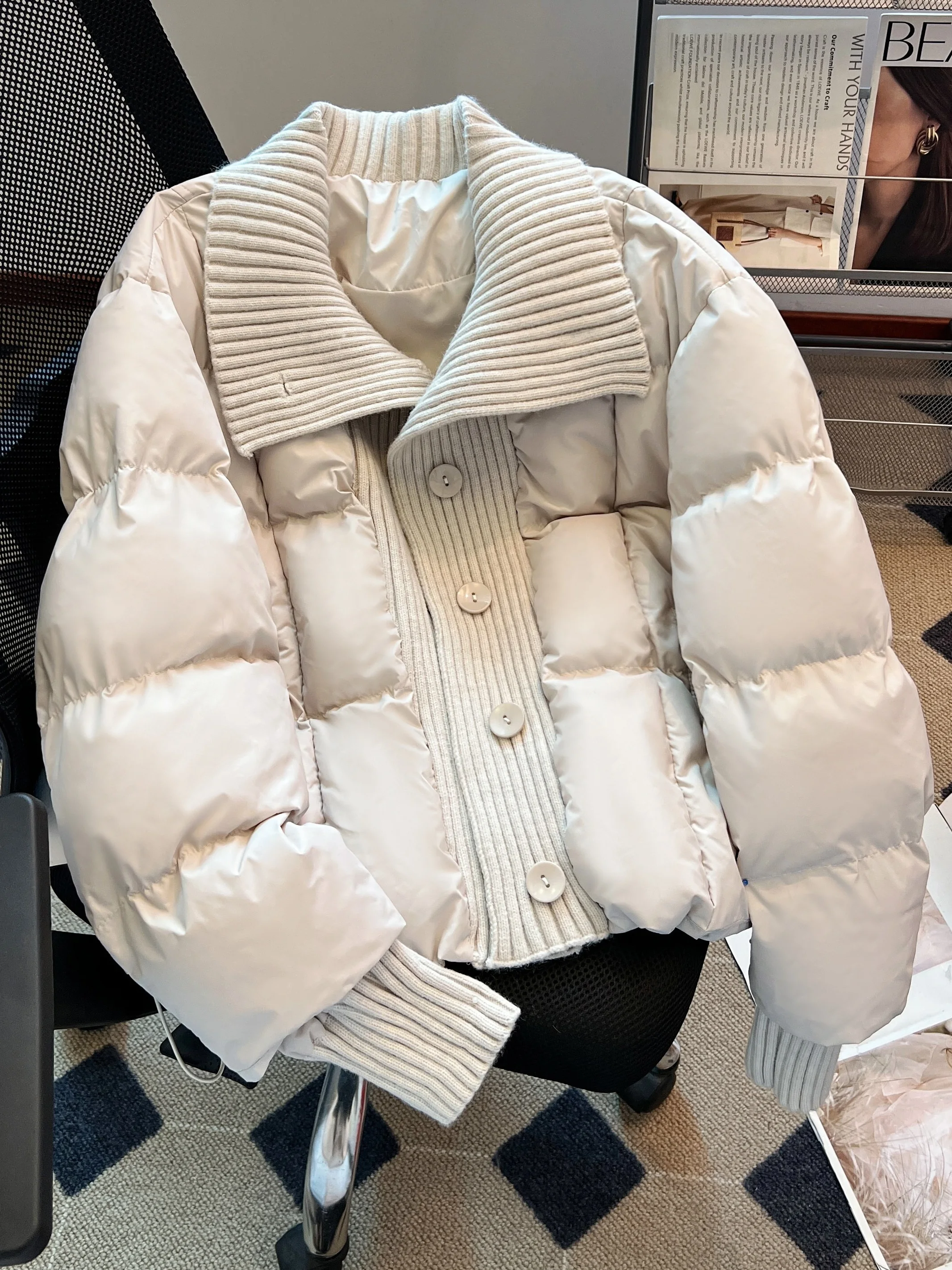 

Женское вязаное хлопковое пальто с лоскутным воротником Jaet ort Thi, теплое свободное зимнее пальто больших размеров, корейское повседневное онлайн-эксклюзивное пальто