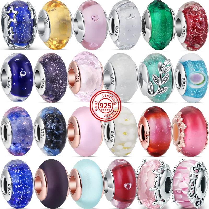 

New 925 Sterling Silver Colorful Clear Zircon Sparkling Murano Glass Beads Fit Original Pandora Charms Bracelet DIY Jewelry