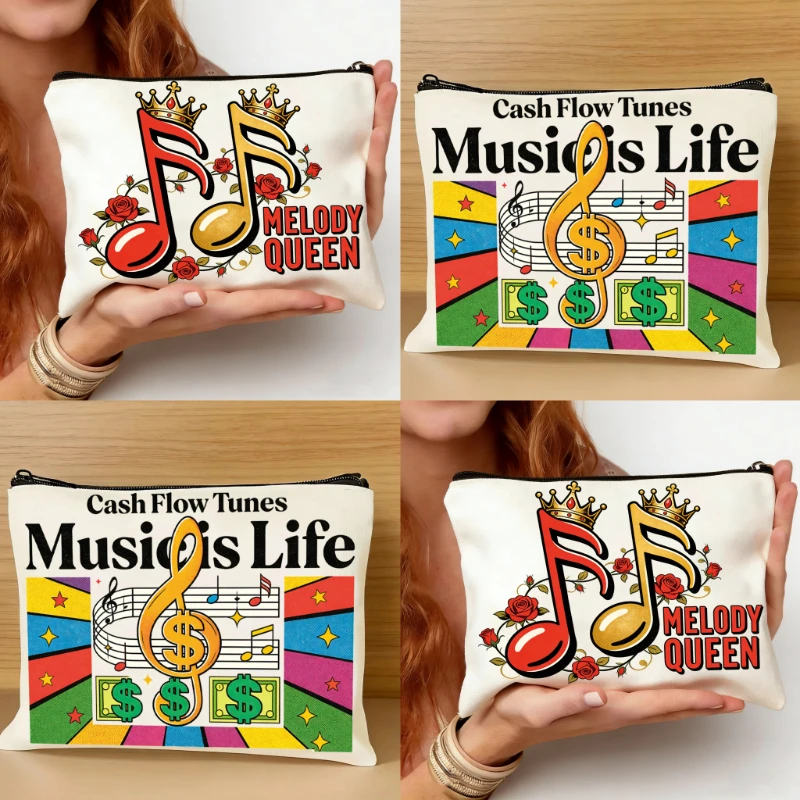 

Многофункциональная сумка-органайзер из холщовой ткани с музыкальными нотами, 1 шт. – модная сумка-кошелек для мелочей и ручек