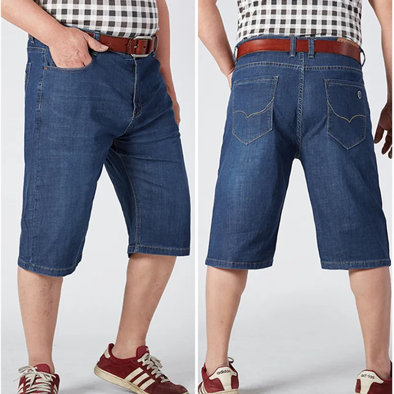 Oversized 150KG Plus 48 50 52 Denim Mens Pirate Shorts Thin Summer Half Trousers Male Dad Knee Length High Waisted Casual Jeans